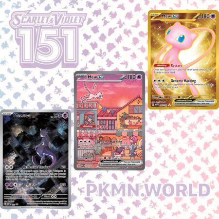 Pokémon TCG: Scarlet & Violet—151 Ultra-Premium Collection promo cards, 1 etched foil promo card featuring Mew ex, 1 full-art foil promo card featuring Mewtwo, 1 etched metal card featuring Mew ex
