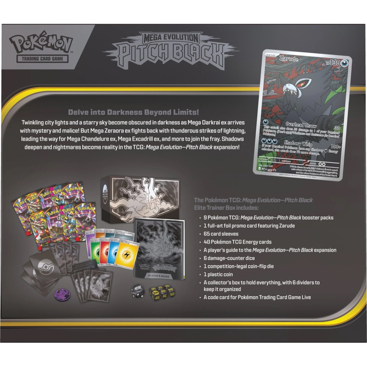 Pokemon TCG: Mega Evolution - Pitch Black Elite Trainer Box (Back) by PKMN World